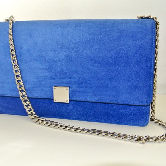 Celine large case flap suede chain shoulder bag in Royal Blue - Picture 1 of 6